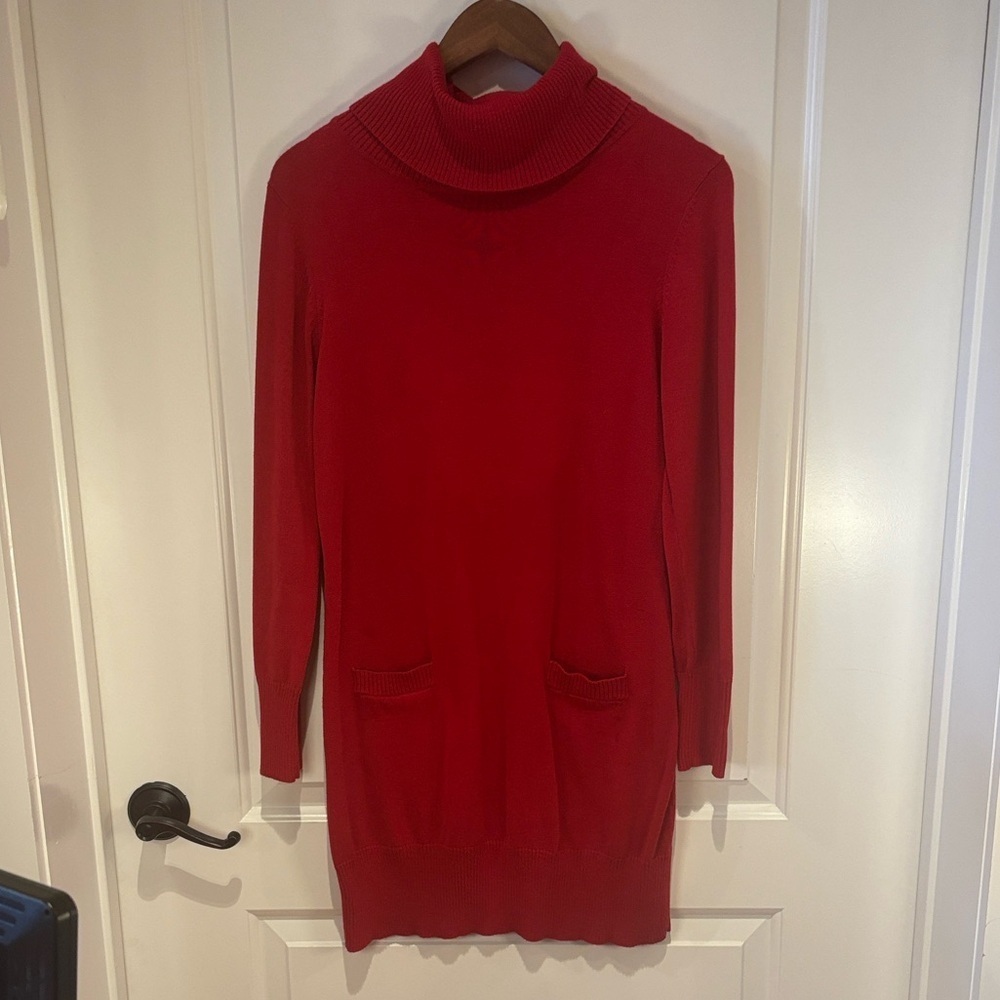 Valentines Nina Leonard red cowl neck sweater dress pockets size M Christmas Red